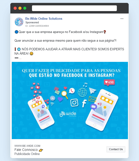 Example of Facebook Ad from Be-Wide